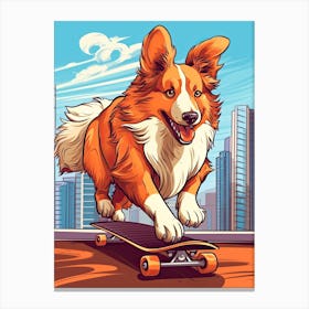 Shetland Sheepdog (Sheltie) Dog Skateboarding Illustration 1 Canvas Print