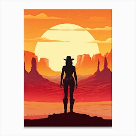 Cowgirl Riding A Horse In The Desert Orange Tones Illustration 10 Canvas Print