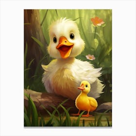 Cartoon Mother Duck And Duckling 2 Canvas Print