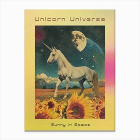Unicorn In Space Sunflower Field Collage Poster Canvas Print
