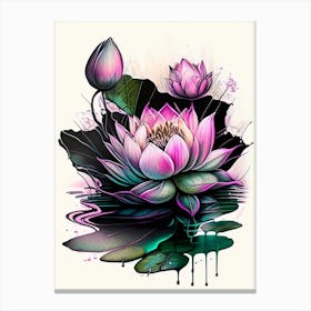 Blooming Lotus Flower In Pond Graffiti 2 Canvas Print