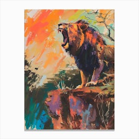 Southwest African Lion Roaring On A Cliff Fauvist Painting 3 Canvas Print