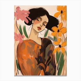 Woman With Autumnal Flowers Orchid 1 Canvas Print
