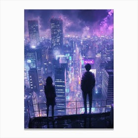 Two People Standing On A Rooftop Canvas Print