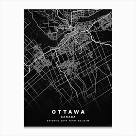 Ottawa Ontario Canada Black Map Canvas Print