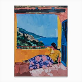 Woman Relaxing On A Balcony Canvas Print