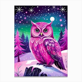 Pink Owl Snowy Landscape Painting (198) Canvas Print