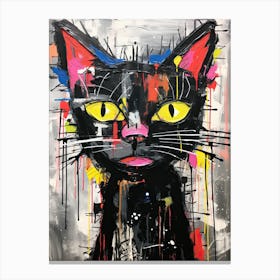 Graffiti Whiskers: Black Cat's Urban Adventure Canvas Print