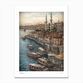 Istanbul Turkey Drawing Pencil Style 1 Travel Poster Canvas Print