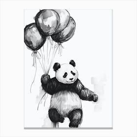 Giant Panda Holding Balloons Ink Illustration 1 Canvas Print