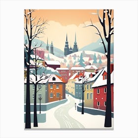 Vintage Winter Travel Illustration Prague Czech Republic 2 Canvas Print