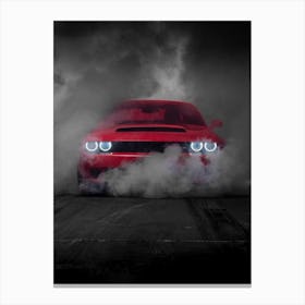 Red Car With Clouds Background Canvas Print