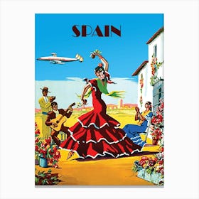 Spanish Dancers Welcomes New Airplane Arrival, Vintage Travel Poster Canvas Print