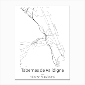 Tabernes De Valldigna,Spain Minimalist Map Stampe su tela