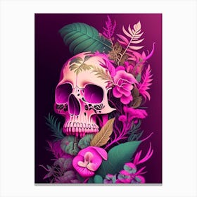 Skull With Psychedelic Patterns 1 Pink Botanical Canvas Print