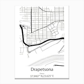 Drapetsona,Greece Minimalist Map Canvas Print