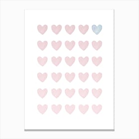 Hearts Blush Pink and Blue Canvas Print