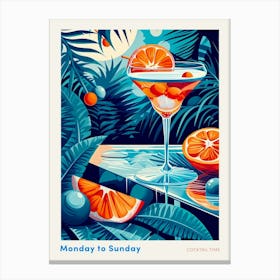 Art Deco Blue & Orange Cocktail Poster Canvas Print