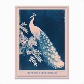 Peacock In The Leaves Cyanotype Inspired 2 Poster Canvas Print