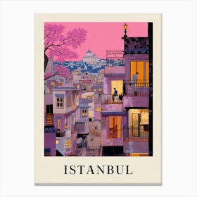 Istanbul Turkey 1 Vintage Pink Travel Illustration Poster Canvas Print