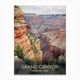 Grand Canyon National Park Watercolour Vintage Travel Poster 4 Canvas Print