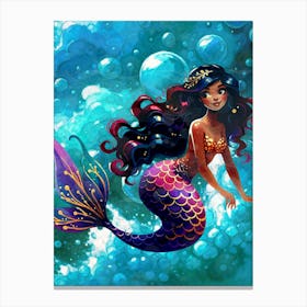 Mermaid, indian, melanin, cute, kids, underwater, sea, ocean, bubbles Canvas Print