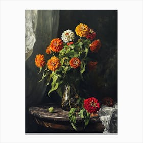 Baroque Floral Still Life Zinnia 1 Canvas Print