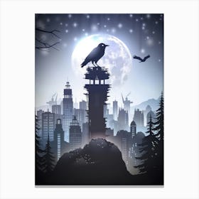 Crow On Top Of Tower Canvas Print