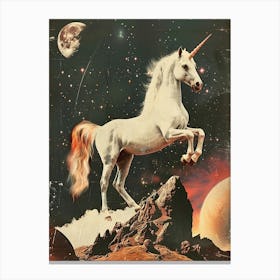 Unicorn In Space Retro Photo Canvas Print