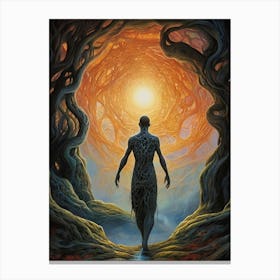 Man Walking Through A Forest Canvas Print