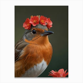 Robin With Flower Crown 17 Canvas Print