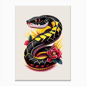 Black Tailed Rattlesnake Tattoo Style Canvas Print
