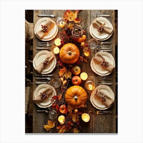 Autumn Harvest Table Decor Arranged Traditionally Rustic Style Featuring An Outlined Cornucopia Br (1) Canvas Print