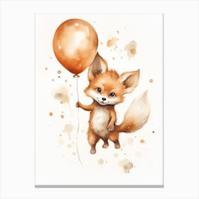 Baby Fox Flying With Ballons, Watercolour Nursery Art 2 Canvas Print