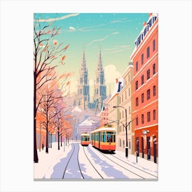 Vintage Winter Travel Illustration Vienna Austria 2 Canvas Print