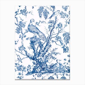 Birds and Flowers Blue Vintage 19th Century Pattern Canvas Print