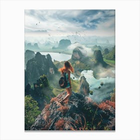 Woman Hiking In The Mountains Canvas Print