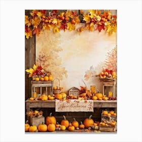 Autumnal Festival Scene Acorn Embraced By Falling Leaves Pumpkins Nestled Among Harvested Vegetabl (7) Canvas Print