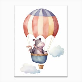 Baby Hippo 2 In A Hot Air Balloon Canvas Print