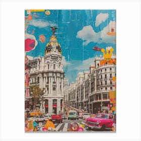 Madrid   Retro Collage Style 1 Canvas Print