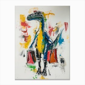 Dinosaur Shopping With Shopping Bags Abstract Painting 4 Canvas Print