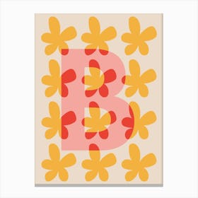 Alphabet Flower Letter B Print - Pink, Yellow, Red Canvas Print