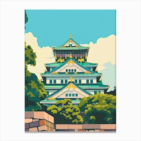 Osaka Castle 3 Colourful Illustration Canvas Print