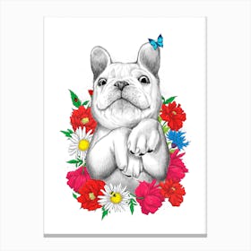 Dog In Flowers Canvas Print