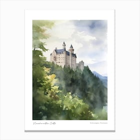 Neuschwanstein Castle 4 Watercolour Travel Poster Canvas Print