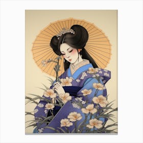 Hanashobu Japanese Water Iris 4 Vintage Japanese Botanical And Geisha Canvas Print