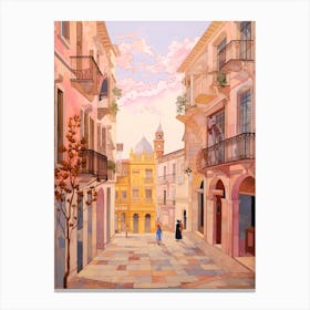 Valencia Spain 2 Vintage Pink Travel Illustration Canvas Print