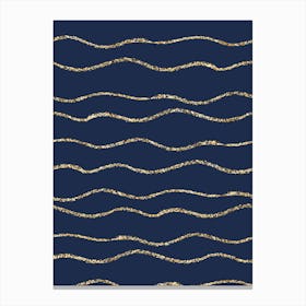Royal Blue With Gold Wave Lines Canvas Print