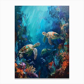 Sea Turtles With A Coral Reef Expressionism Style Painting 4 Canvas Print