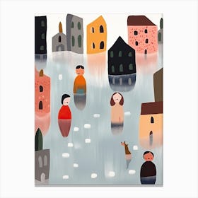 Amsterdam Canal Scene, Tiny People And Illustration 2 Canvas Print